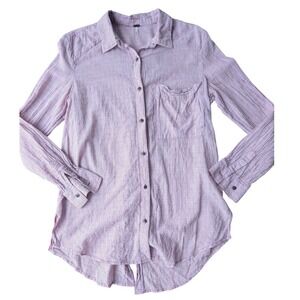 Free People Pink White Stripe Button Down Shirt‎ Tunic button Split Back XS